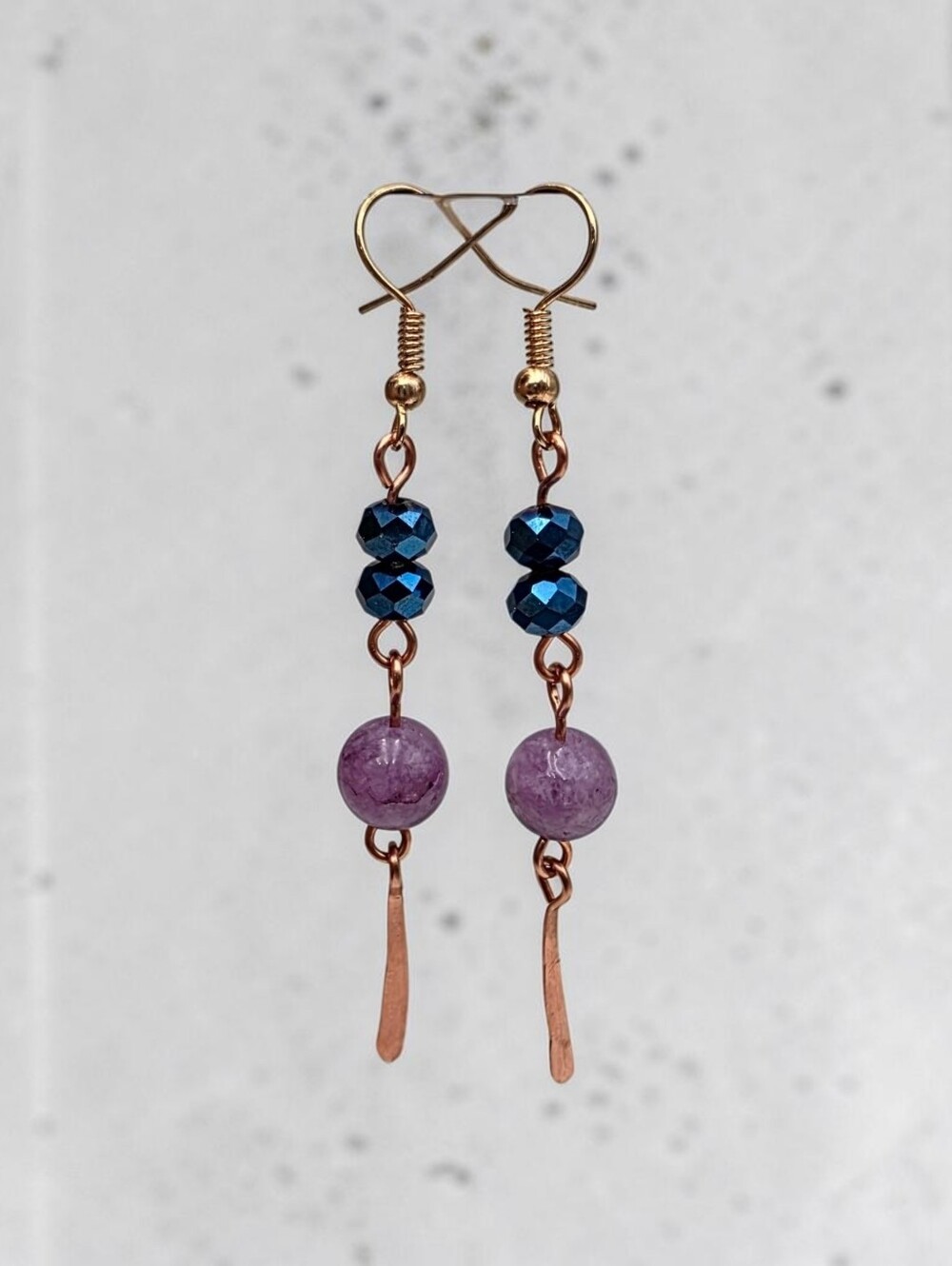 Handmade Purple & Blue Gemstone Copper Wire Wrapped Dangle Earrings